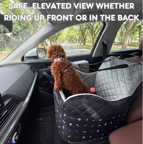 Small Dog Car Seat, Memory Foam Dog Booster Car Seats with Thick Cushion for Medium Dogs Under 35lbs, 3Storage Pockets with Zipper, 2 Safety Belts (Black, Regular) in Saudi Arabia