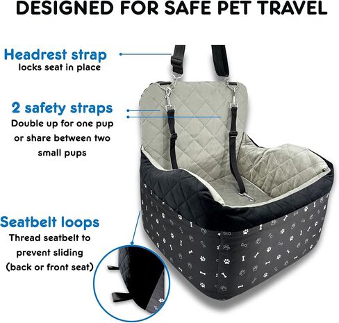 Small Dog Car Seat, Memory Foam Dog Booster Car Seats with Thick Cushion for Medium Dogs Under 35lbs, 3Storage Pockets with Zipper, 2 Safety Belts (Black, Regular) in Saudi Arabia