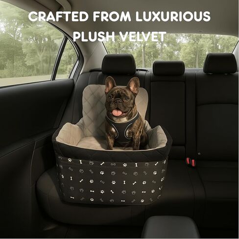 Small Dog Car Seat, Memory Foam Dog Booster Car Seats with Thick Cushion for Medium Dogs Under 35lbs, 3Storage Pockets with Zipper, 2 Safety Belts (Black, Regular) in Saudi Arabia