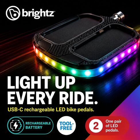 Brightz LED Light Up Bike Pedals, 2-Pack - USB-C Rechargeable Glow Bicycle Pedals with 3 Light Modes, 360° Visibility & 24 Hour Runtime - 9/16 in Detachable Pedals for Bicycles & E-Bikes in Kuwait