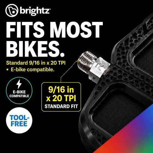 Brightz LED Light Up Bike Pedals, 2-Pack - USB-C Rechargeable Glow Bicycle Pedals with 3 Light Modes, 360° Visibility & 24 Hour Runtime - 9/16 in Detachable Pedals for Bicycles & E-Bikes in Kuwait