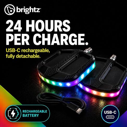 Brightz LED Light Up Bike Pedals, 2-Pack - USB-C Rechargeable Glow Bicycle Pedals with 3 Light Modes, 360° Visibility & 24 Hour Runtime - 9/16 in Detachable Pedals for Bicycles & E-Bikes in Kuwait