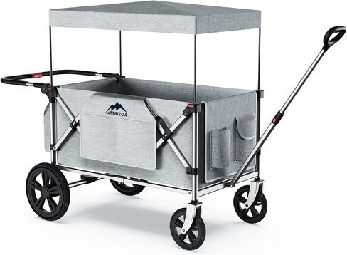 4 Seater Foldable Wagon Stroller & Cargo,with 5-Point Harnesses,Adjustable Push/Pull Handle, Removable Sun Canopy, One-Step Locking Design, Suitable for Family Travel, 4 Children Ride, Gift in Saudi Arabia