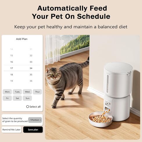 Automatic Cat Feeder with Camera, 4L Automatic Pet Feeder, Dual Power Supply, Programmable Cat Food Dispenser with 2MP Night Vision & Two-Way Audio for Cats and Small Dogs, Black in Saudi Arabia