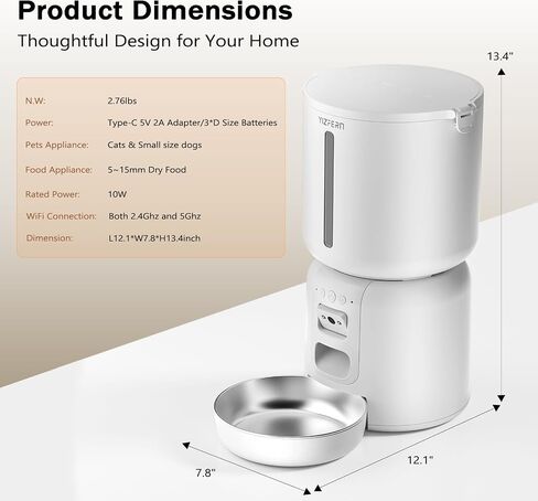 Automatic Cat Feeder with Camera, 4L Automatic Pet Feeder, Dual Power Supply, Programmable Cat Food Dispenser with 2MP Night Vision & Two-Way Audio for Cats and Small Dogs, Black in Saudi Arabia