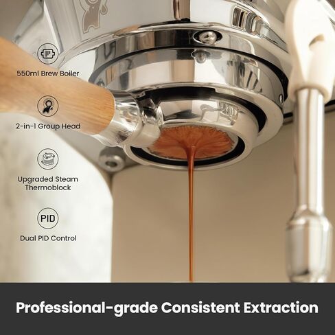 ماكينة اسبريسو Gemilai G3028A، ماكينة صنع القهوة الاحترافية 15 بار مع ضغط قابل للتعديل ورغوة حليب أوتوماتيكية، PID مزدوج وغلاية 550 مل، خزان 57 أونصة، ستانلس ستيل للكابتشينو، رمادي لاتيه in Kuwait