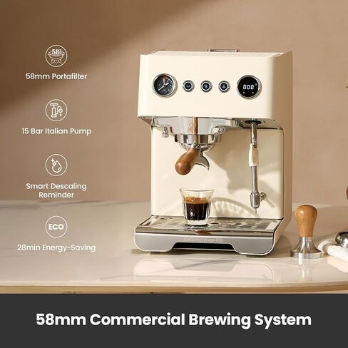 ماكينة اسبريسو Gemilai G3028A، ماكينة صنع القهوة الاحترافية 15 بار مع ضغط قابل للتعديل ورغوة حليب أوتوماتيكية، PID مزدوج وغلاية 550 مل، خزان 57 أونصة، ستانلس ستيل للكابتشينو، رمادي لاتيه in Kuwait