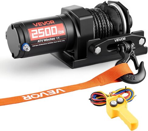 ونش كهربائي VEVOR 3500 رطل، 12 فولت DC ATV/UTV ونش مع حبل صناعي Φ0.21 × 32.8 قدم وجهاز تحكم عن بعد سلكي، IP55 مقاوم للماء، لوحة تثبيت من الألومنيوم لسحب ATV، أسود in Kuwait