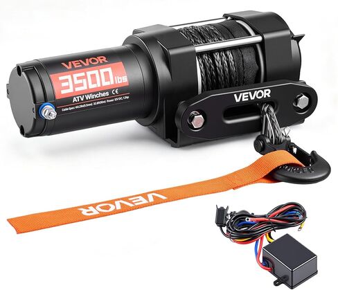 VEVOR 3500 lbs Electric Winch, 12V DC ATV/UTV Winch with Φ0.21 in x 32.8 ft Synthetic Rope & Wired Remote Control, IP55 Waterproof, Aluminum Housing Fairlead Mount Plate for Towing ATV, Black in Saudi Arabia
