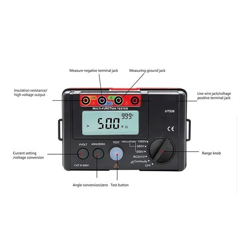 جهاز اختبار المقاومة، UT526 جهاز قياس مقاومة العزل الكهربائي الرقمي AC DC الفولتميتر/RCD/استمرارية منخفضة in Kuwait