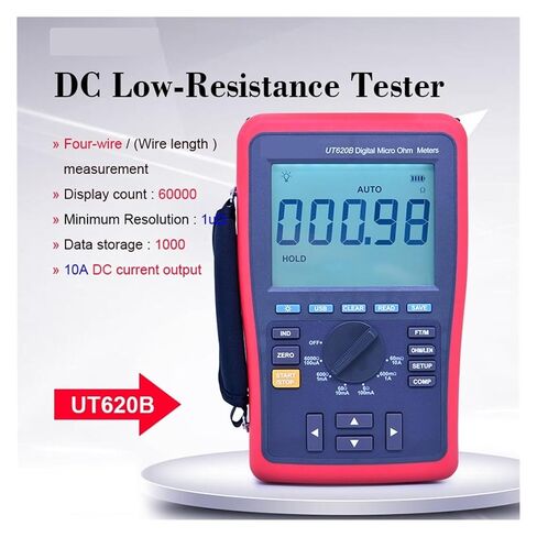 جهاز اختبار المقاومة، مقياس ميكرو أوم الرقمي UT620B DC جهاز اختبار المقاومة المنخفضة 60mO-6kOhm جهاز تخزين البيانات 4 أسلاك قياس نقل USB in Kuwait