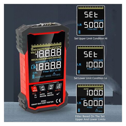 Resistance Tester, IR502 Battery Internal Resistance Tester 0.000mΩ~500Ω High Precision Calibratable Lead Acid Alkaline Lithium in Kuwait
