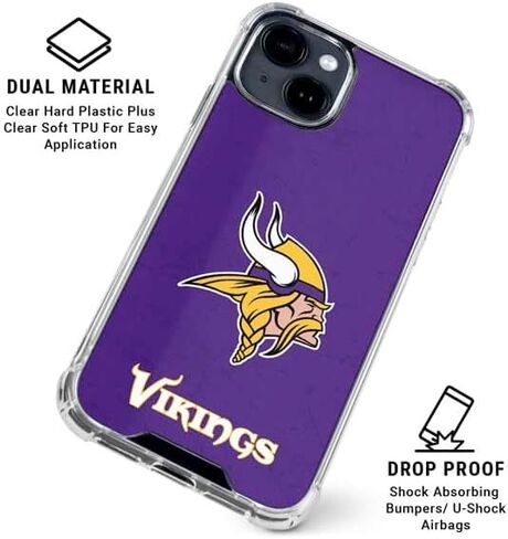 Skinit Clear Phone Case Compatible with iPhone 14 - Officially Licensed NFL Minnesota Vikings Distressed Design in Kuwait