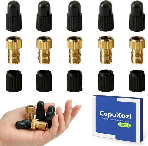 5 Pack Brass Bike Presta-Schrader Valve Adapter with 10 Caps, Convert Between Both Valve Types, for Bikes e-Bikes e-Scooters, Inflate with Standard Pump or Air Compressor in Saudi Arabia