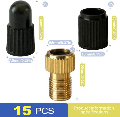 5 Pack Brass Bike Presta-Schrader Valve Adapter with 10 Caps, Convert Between Both Valve Types, for Bikes e-Bikes e-Scooters, Inflate with Standard Pump or Air Compressor in Saudi Arabia