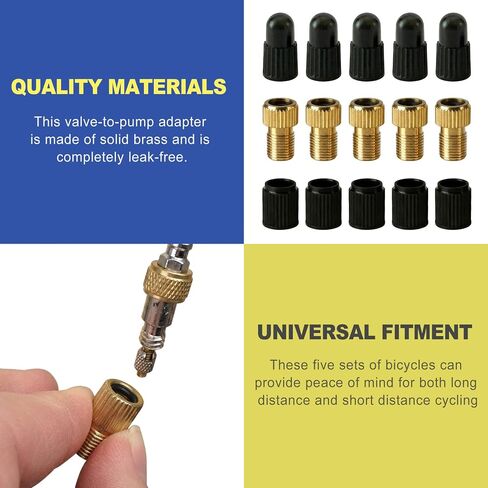 5 Pack Brass Bike Presta-Schrader Valve Adapter with 10 Caps, Convert Between Both Valve Types, for Bikes e-Bikes e-Scooters, Inflate with Standard Pump or Air Compressor in Saudi Arabia