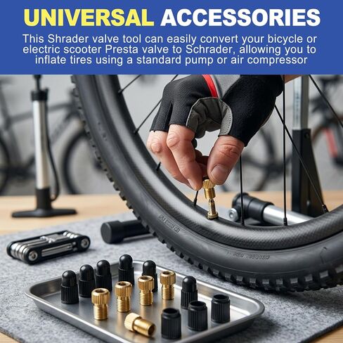 5 Pack Brass Bike Presta-Schrader Valve Adapter with 10 Caps, Convert Between Both Valve Types, for Bikes e-Bikes e-Scooters, Inflate with Standard Pump or Air Compressor in Saudi Arabia