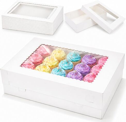 20 Pieces 16x11x4 Inch Cake Boxes, White Rectangular Sheet Cake Boxes with Window, Large Paperboard Container for Cookies Pastry Baking Donuts Cupcake Pie Packaging in Kuwait