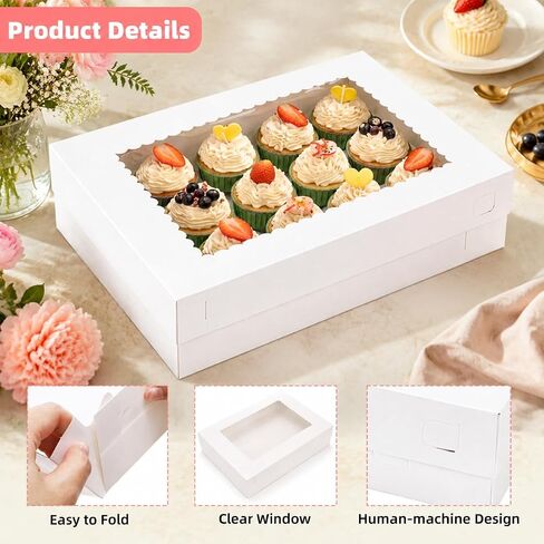 20 Pieces 16x11x4 Inch Cake Boxes, White Rectangular Sheet Cake Boxes with Window, Large Paperboard Container for Cookies Pastry Baking Donuts Cupcake Pie Packaging in Kuwait