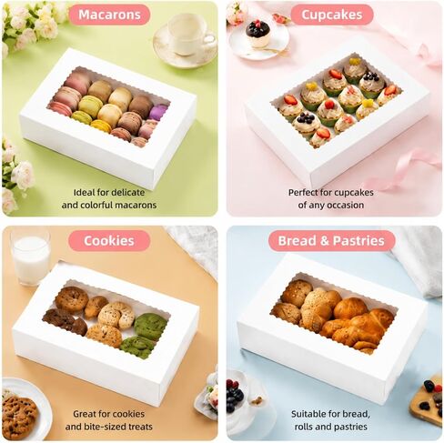 20 Pieces 16x11x4 Inch Cake Boxes, White Rectangular Sheet Cake Boxes with Window, Large Paperboard Container for Cookies Pastry Baking Donuts Cupcake Pie Packaging in Kuwait