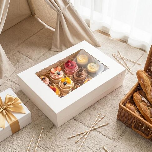 20 Pieces 16x11x4 Inch Cake Boxes, White Rectangular Sheet Cake Boxes with Window, Large Paperboard Container for Cookies Pastry Baking Donuts Cupcake Pie Packaging in Kuwait