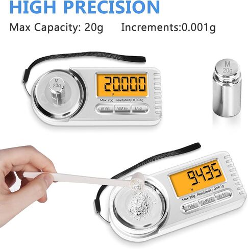 مقياس THINKSCALE الرقمي الملليغرام، 20 جم × 0.001 جم مقياس Mg صغير عالي الدقة مع شاشة LCD، الفارغة، 6 وحدات مقياس مجوهرات محمول، مقياس ميكرو جرام لطب المسحوق، الذهب، الأحجار الكريمة، إعادة التحميل in Kuwait