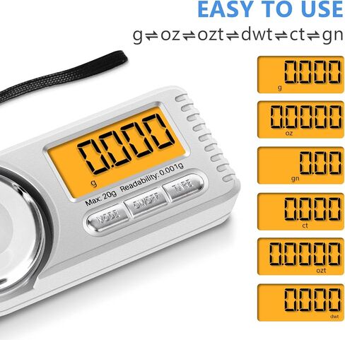 مقياس THINKSCALE الرقمي الملليغرام، 20 جم × 0.001 جم مقياس Mg صغير عالي الدقة مع شاشة LCD، الفارغة، 6 وحدات مقياس مجوهرات محمول، مقياس ميكرو جرام لطب المسحوق، الذهب، الأحجار الكريمة، إعادة التحميل in Kuwait