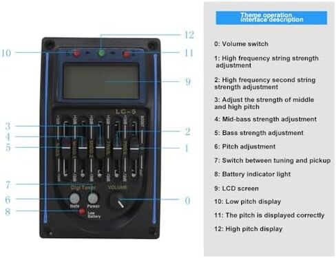 Acoustic Guitar Pickup – Adjustable EQ Guitar Preamp with Piezo Pickup, LCD Display & Volume Control, ABS+Metal Construction (97.5x58mm/3.84x2.28in)‌ in Kuwait