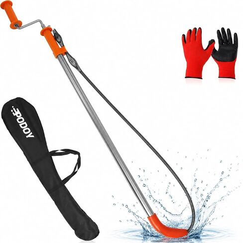 المرحاض اوجير 6FT DIY السباكة ثعبان استنزاف أداة نظافة خزانة اوجير مع رأس حماية السيليكون غير الصفر، والفولاذ المقاوم للصدأ، لا حاجة سباك لانسداد المرحاض الثقيلة in Kuwait