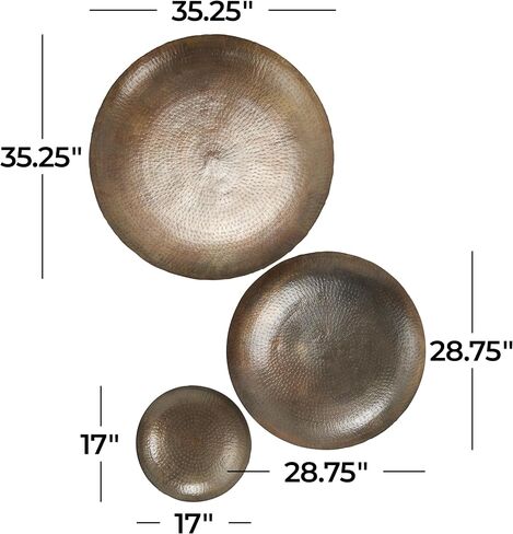 Deco 79 Metal Plate Home Wall Decor Large Metallic Disk Wall Sculpture, Set of 3 Wall Art 36", 27", 22"D, Gold in Saudi Arabia