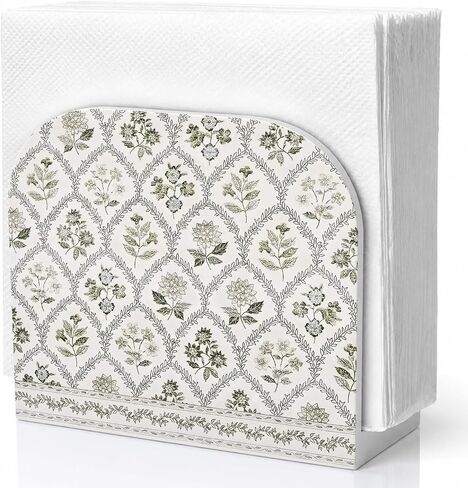 Vintage Floral Napkin Holder for Table, Cottagecore Botanical Flower Diamond Plaid Wooden Standing Napkin Dispenser Holder for Kitchen Dining Room Party Cocktail Bar Decor in Kuwait