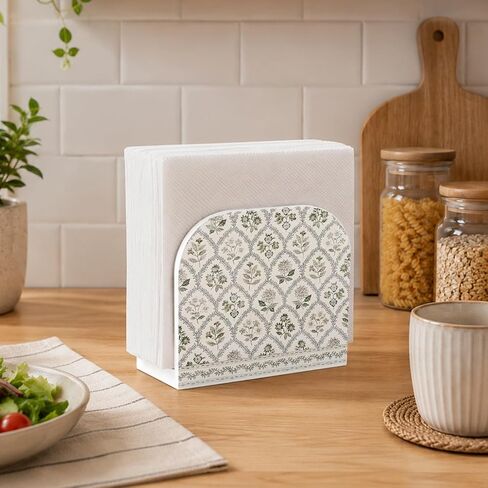 Vintage Floral Napkin Holder for Table, Cottagecore Botanical Flower Diamond Plaid Wooden Standing Napkin Dispenser Holder for Kitchen Dining Room Party Cocktail Bar Decor in Kuwait