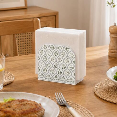 Vintage Floral Napkin Holder for Table, Cottagecore Botanical Flower Diamond Plaid Wooden Standing Napkin Dispenser Holder for Kitchen Dining Room Party Cocktail Bar Decor in Kuwait