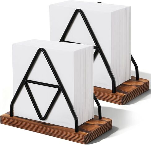 2 Pcs Wooden Napkin Storage,Black Table Napkin Holder with Black Metal Wire for Kitchen, Table Decor, Cocktail Bar in Kuwait