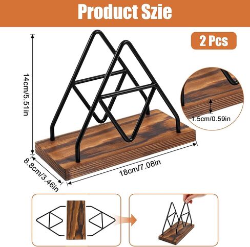 2 Pcs Wooden Napkin Storage,Black Table Napkin Holder with Black Metal Wire for Kitchen, Table Decor, Cocktail Bar in Kuwait