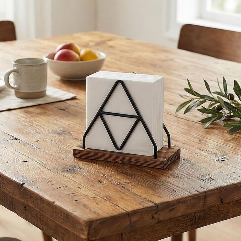 2 Pcs Wooden Napkin Storage,Black Table Napkin Holder with Black Metal Wire for Kitchen, Table Decor, Cocktail Bar in Kuwait