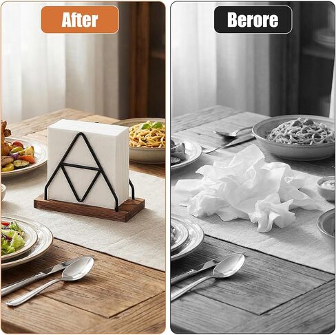 2 Pcs Wooden Napkin Storage,Black Table Napkin Holder with Black Metal Wire for Kitchen, Table Decor, Cocktail Bar in Kuwait