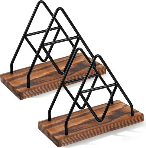 2 Pcs Wooden Napkin Storage,Black Table Napkin Holder with Black Metal Wire for Kitchen, Table Decor, Cocktail Bar in Kuwait