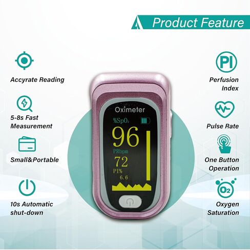 Pulse Oximeter Fingertip Rechargeable, Pulse Oximeter and Oxygen Monitor with OLED Screen, Accurate and Fast SpO2 and Heart Rate Monitor, Pulse Ox with Two Straps and Charing Cable in Kuwait