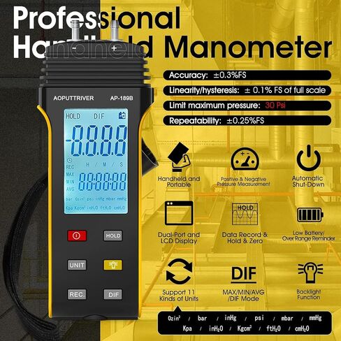عبوتان من مقياس شدة الريح HVAC Pro، ومقياس سرعة الهواء AP-856A وAP-189B، ومقياس الضغط التفاضلي مع إضاءة خلفية لشاشة LCD كبيرة in Kuwait
