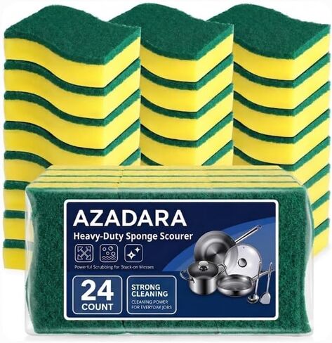 Heavy Duty Kitchen Sponges, 16 Pack – Dual-Sided Non-Scratch Scrubber for Dishes, Pots, Pans, Sink, Stovetop & Household Cleaning in Kuwait
