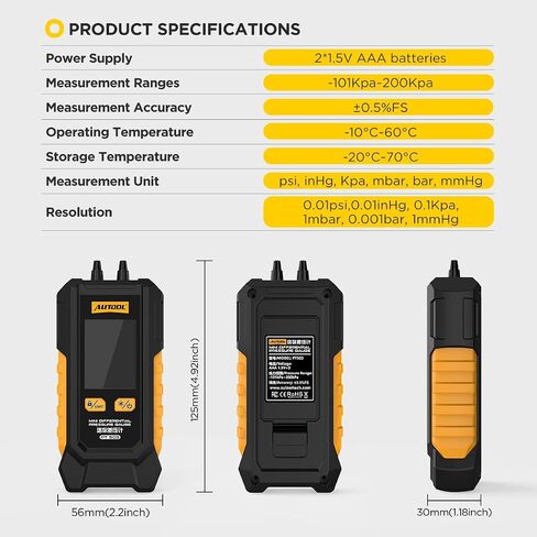 Mini Differential Pressure Gauge, High Precision Manometer with ±0.5% FS Accuracy, -101~200kPa Range, 6 Units for Automotive Engine, Brake and HVAC Testing in Kuwait