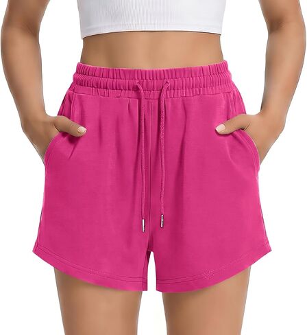 Curved Hem Sweat High Waist Loose Drawstring Pockets Trendy Womens Shorts | cotton summer trendy athletic daily holiday casual baggy womens lounge shorts, great match with tank tops hoodie sneakers in Kuwait