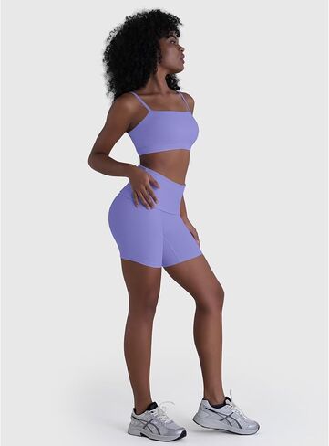 Sunzel شورت لراكبي الدراجات النارية قابل للطي للنساء بخصر عالٍ بدون درزات أمامية للتحكم في البطن شورت مضغوط للتمارين الرياضية واليوجا والجيم in Kuwait
