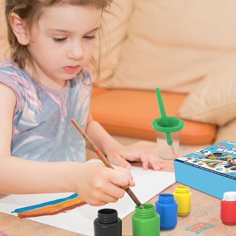 ABEIER Washable Kids Paint, Safe Non-Toxic Finger Paint, 12 Vibrant Colors(2 fl oz) with 3 Paint Brushes, Mess-Free Arts & Crafts Supplies for Toddlers & Grandkids, Ages 3, 4, 5 in Saudi Arabia