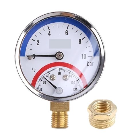 1pc 10 Bar Temperature Pressure Gauge Meter G1/4 1/8 Thread 2 in1 Dual Scale Thermometer Monitor for Floor Heating System(Silver) in Saudi Arabia