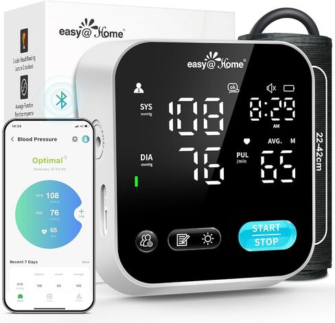 جهاز قياس ضغط الدم للاستخدام المنزلي - جهاز قياس ضغط الدم الذكي Easy@Home مع تطبيق MyHeartPal المجاني، وسوار XL تلقائي لضغط الدم، وشاشة LED ووظيفة صوتية، يدعم أجهزة Apple وAndroid | إب-703ت in Kuwait