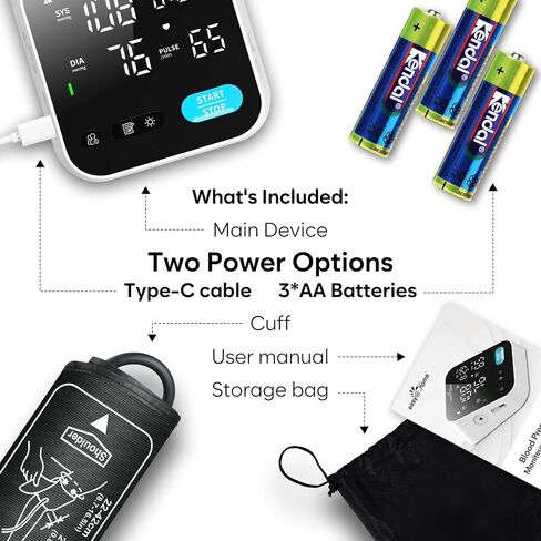 جهاز قياس ضغط الدم للاستخدام المنزلي - جهاز قياس ضغط الدم الذكي Easy@Home مع تطبيق MyHeartPal المجاني، وسوار XL تلقائي لضغط الدم، وشاشة LED ووظيفة صوتية، يدعم أجهزة Apple وAndroid | إب-703ت in Kuwait