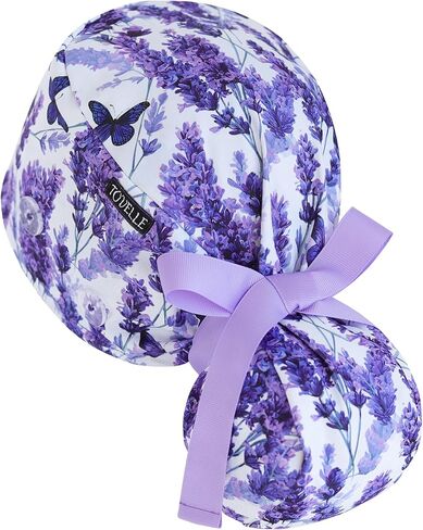 Scrub Caps Women Ponytail – Lavender Butterfly Double-Sided Printed Surgical Hat with Buttons and Sweatband, Soft Nurse Cap for Long Hair, Helps Reduce Static Buildup in Kuwait