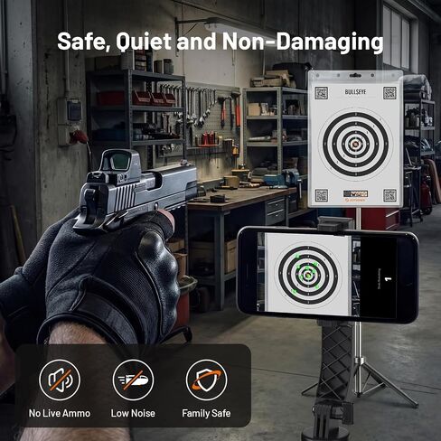 نظام التدريب بالليزر للحرائق الجافة الاحترافي | طقم من 3 عيارات (9 مم/.380ACP/.45ACP) مع خراطيش ليزر وحوامل ثلاثية و16 هدفًا | تتبع الطلقات على أساس التطبيق (بدون اشتراك) – تدريب جميع مسدساتك في المنزل in Kuwait